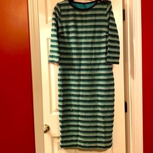 Green striped sequined dress.